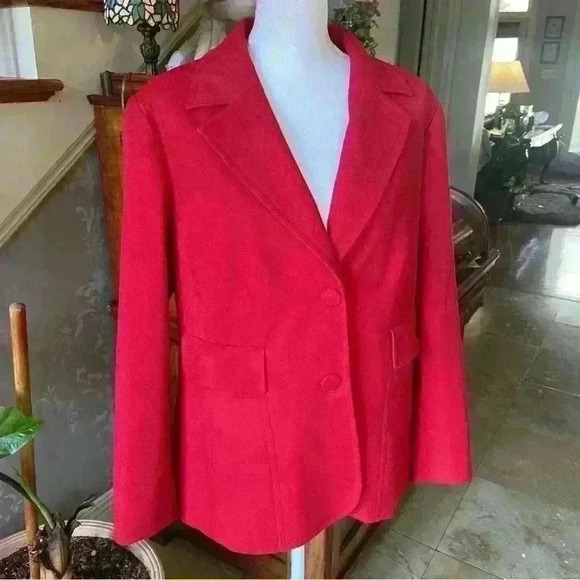 Coldwater Creek Women’s Single Breasted Blazer Size 16 Red Textured Classic Work - Picture 1 of 11